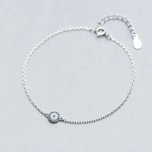 Silver Evil Eye Blue Zircon Crystal Bracelet